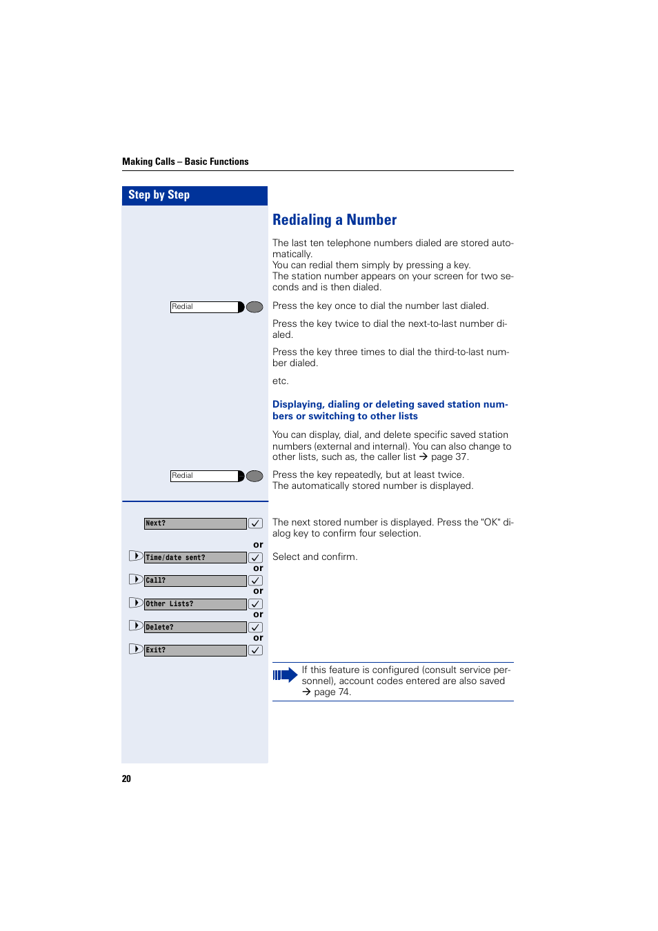 Redialing a number | Siemens HIPATH 1200 User Manual | Page 20 / 104