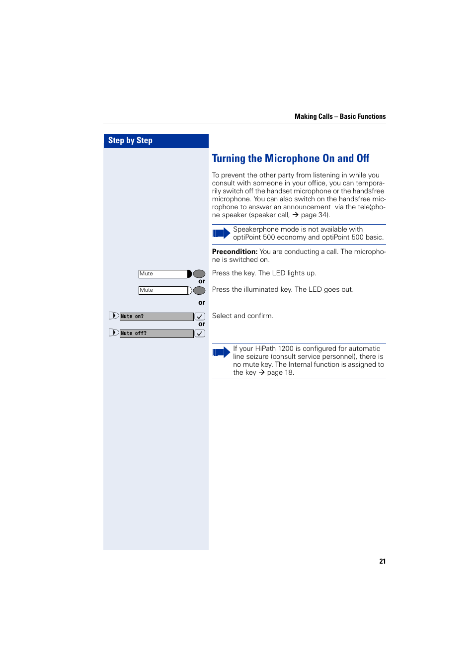 Turning the microphone on and off | Siemens HIPATH 1200 User Manual | Page 21 / 104