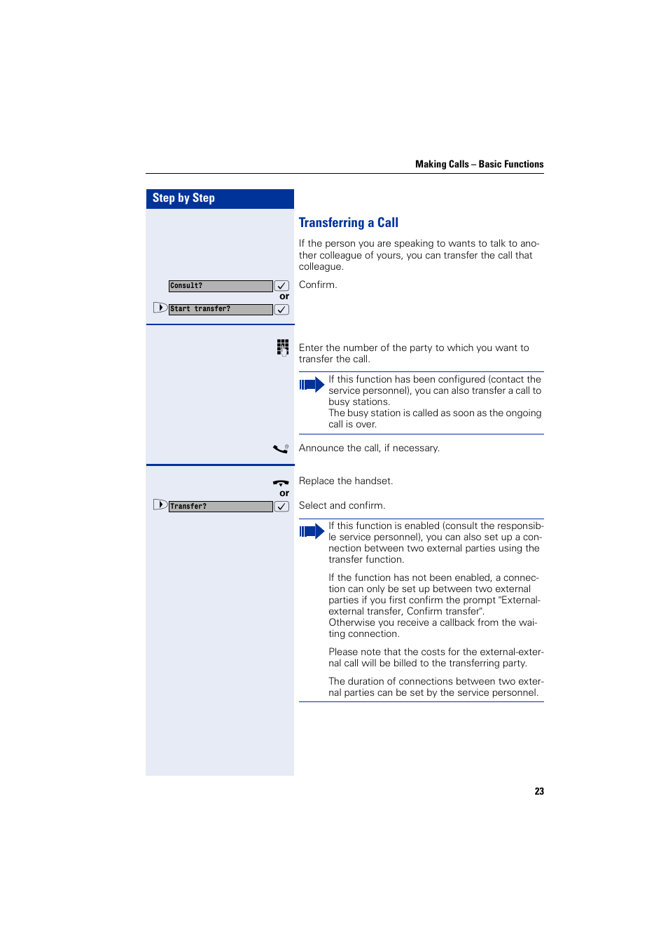 Transferring a call | Siemens HIPATH 1200 User Manual | Page 23 / 104