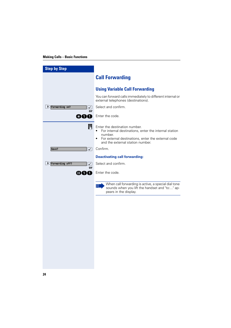 Call forwarding, Using variable call forwarding | Siemens HIPATH 1200 User Manual | Page 24 / 104