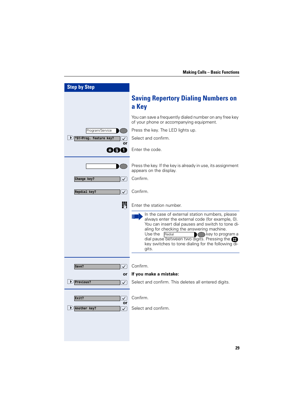 Saving repertory dialing numbers on a key | Siemens HIPATH 1200 User Manual | Page 29 / 104