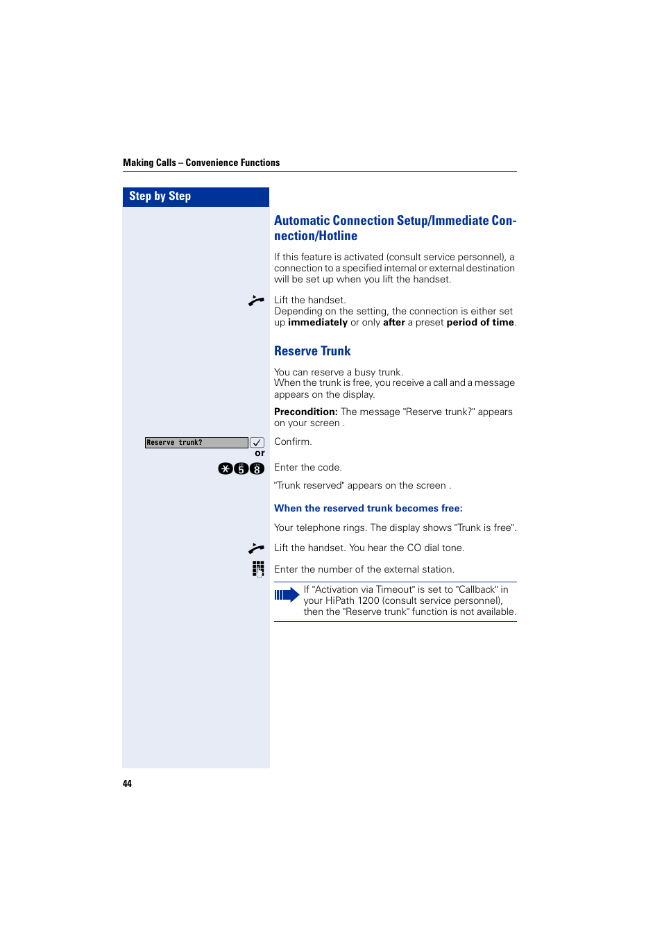 Reserve trunk | Siemens HIPATH 1200 User Manual | Page 44 / 104