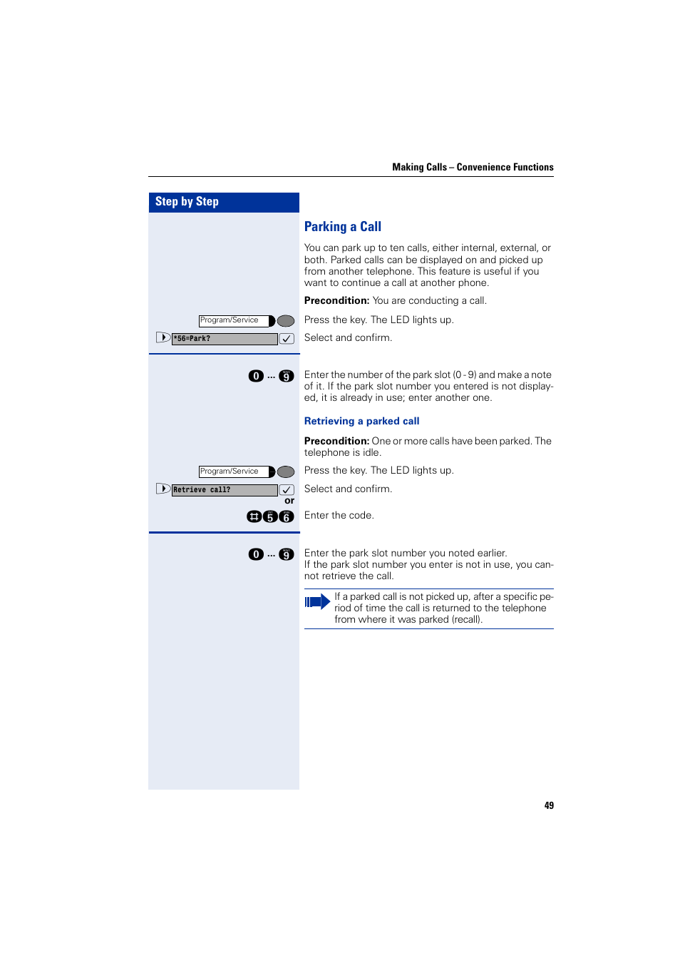 Parking a call | Siemens HIPATH 1200 User Manual | Page 49 / 104