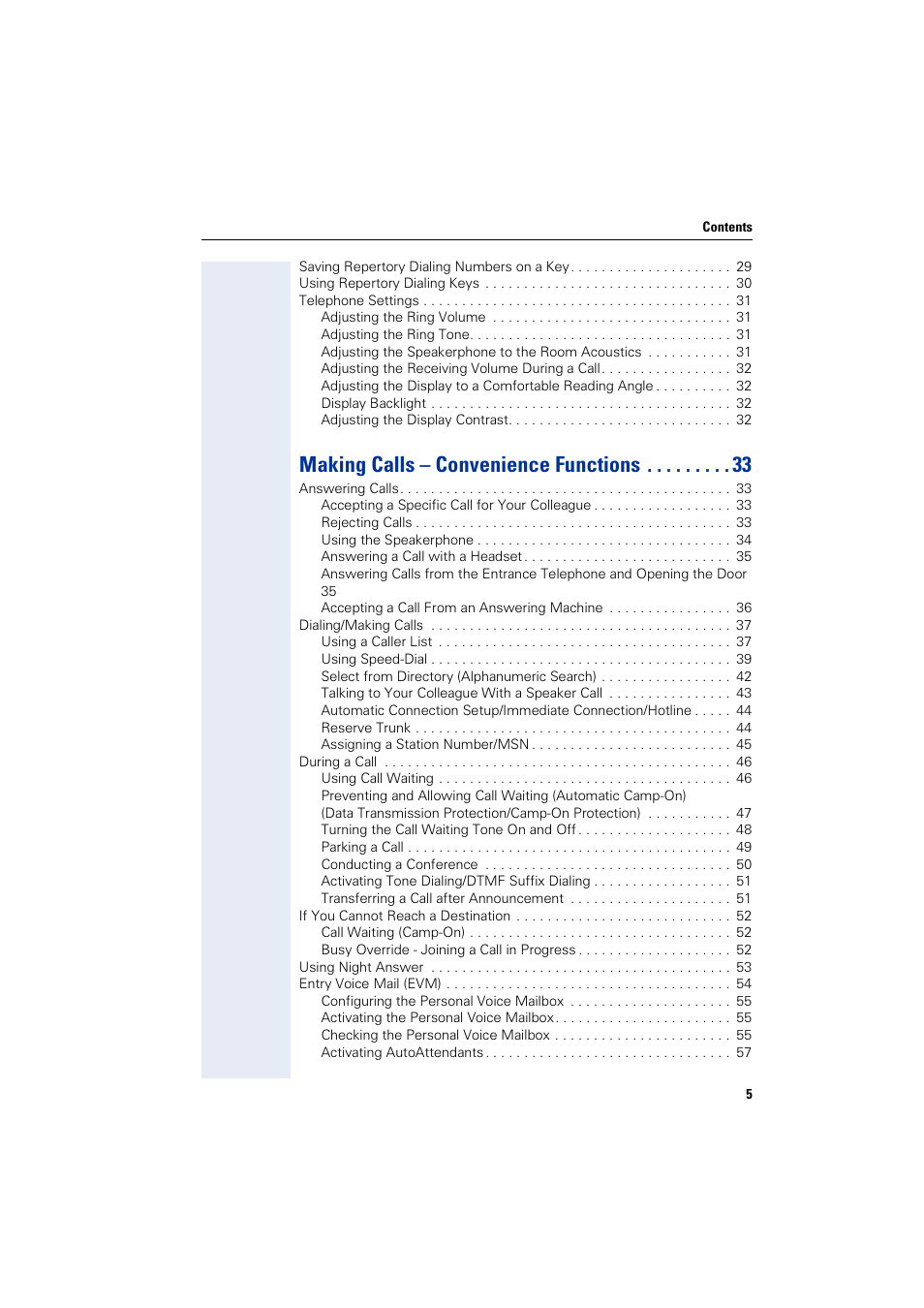 Making calls – convenience functions | Siemens HIPATH 1200 User Manual | Page 5 / 104