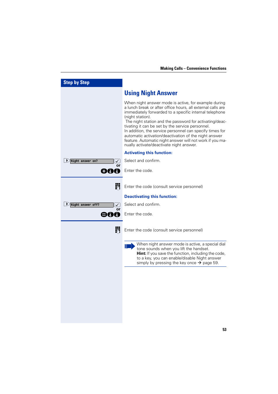 Using night answer | Siemens HIPATH 1200 User Manual | Page 53 / 104