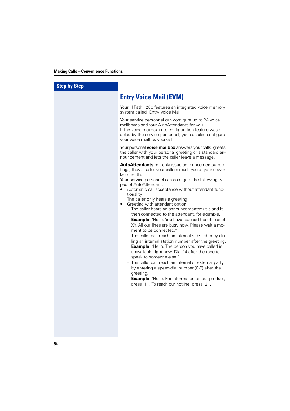 Entry voice mail (evm) | Siemens HIPATH 1200 User Manual | Page 54 / 104