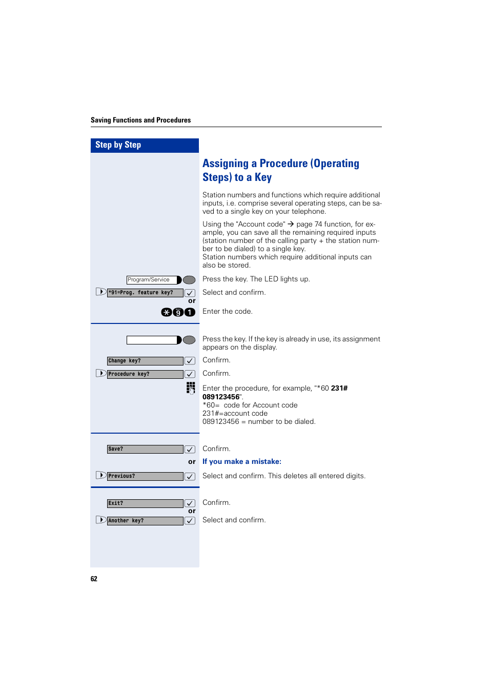 Assigning a procedure (operating steps) to a key | Siemens HIPATH 1200 User Manual | Page 62 / 104