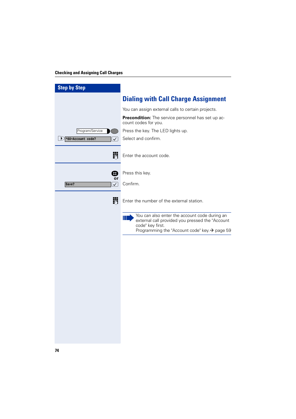 Dialing with call charge assignment | Siemens HIPATH 1200 User Manual | Page 74 / 104