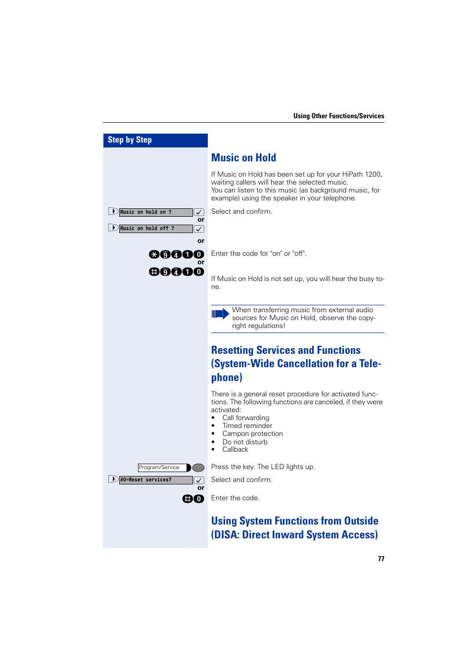 Music on hold | Siemens HIPATH 1200 User Manual | Page 77 / 104