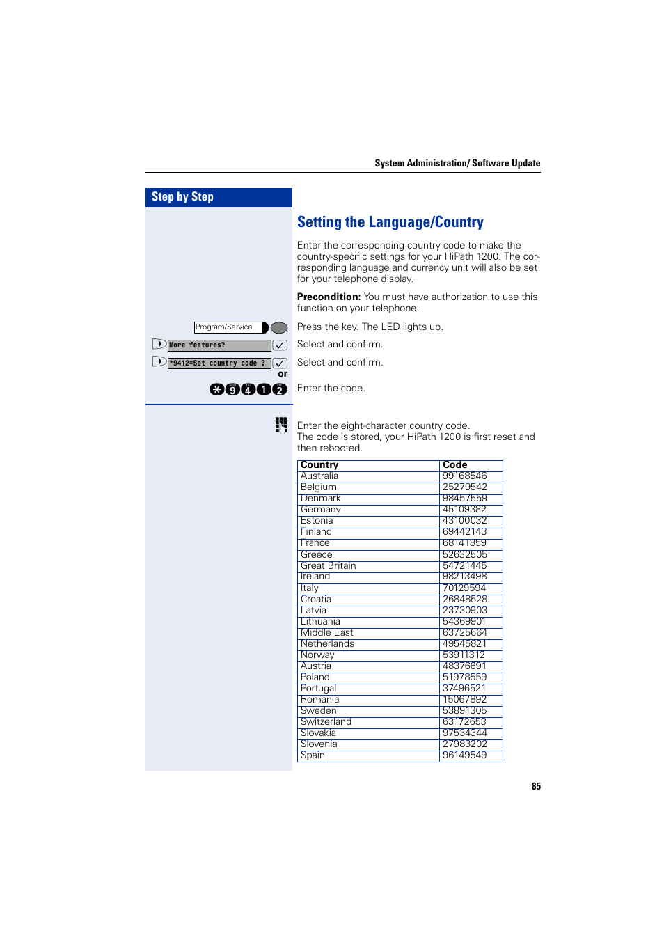 Setting the language/country | Siemens HIPATH 1200 User Manual | Page 85 / 104