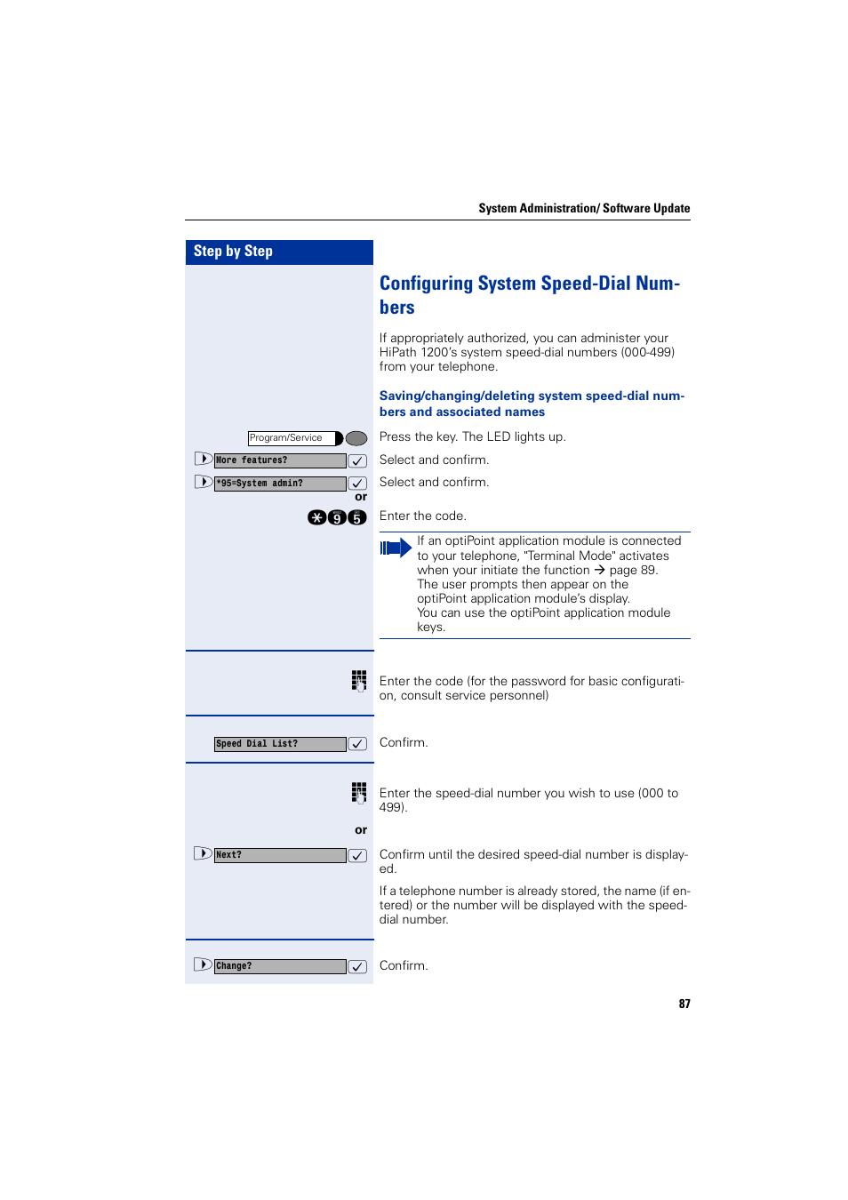 Configuring system speed-dial numbers, Configuring system speed-dial num- bers | Siemens HIPATH 1200 User Manual | Page 87 / 104