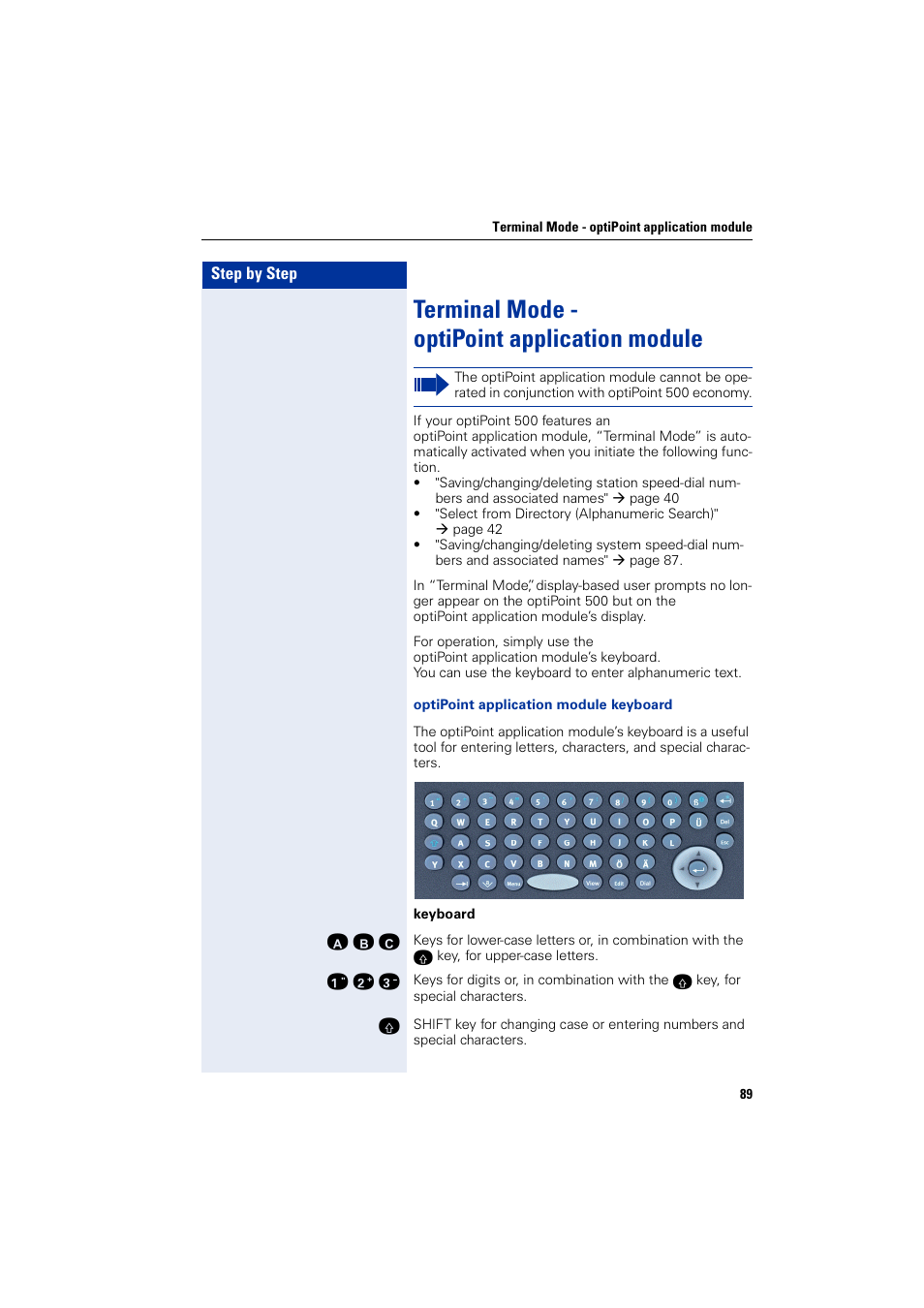 Terminal mode - optipointapplicationmodule, Terminal mode - optipoint application module | Siemens HIPATH 1200 User Manual | Page 89 / 104