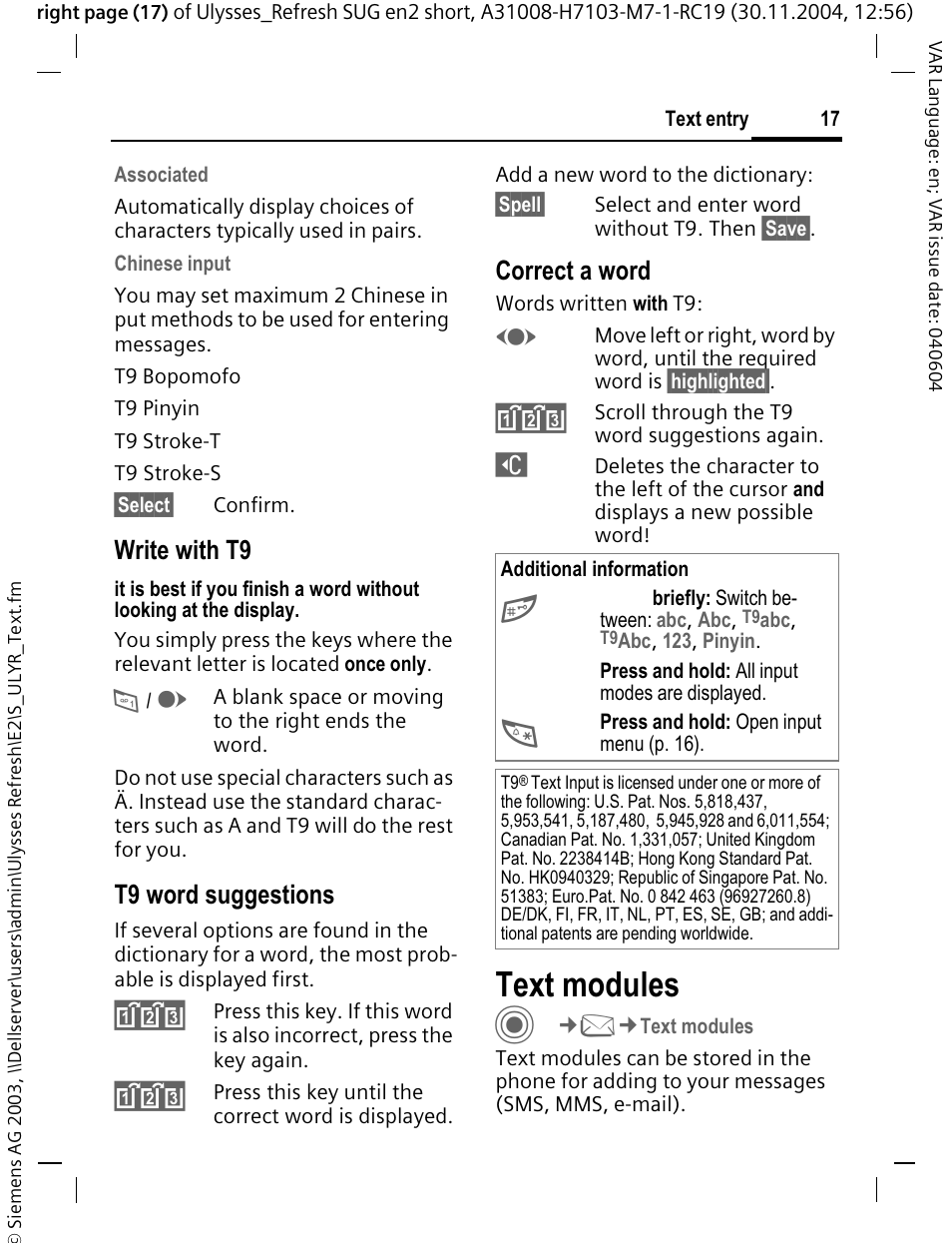 Text modules, Write with t9, T9 word suggestions | Correct a word | Siemens CX70 User Manual | Page 18 / 74