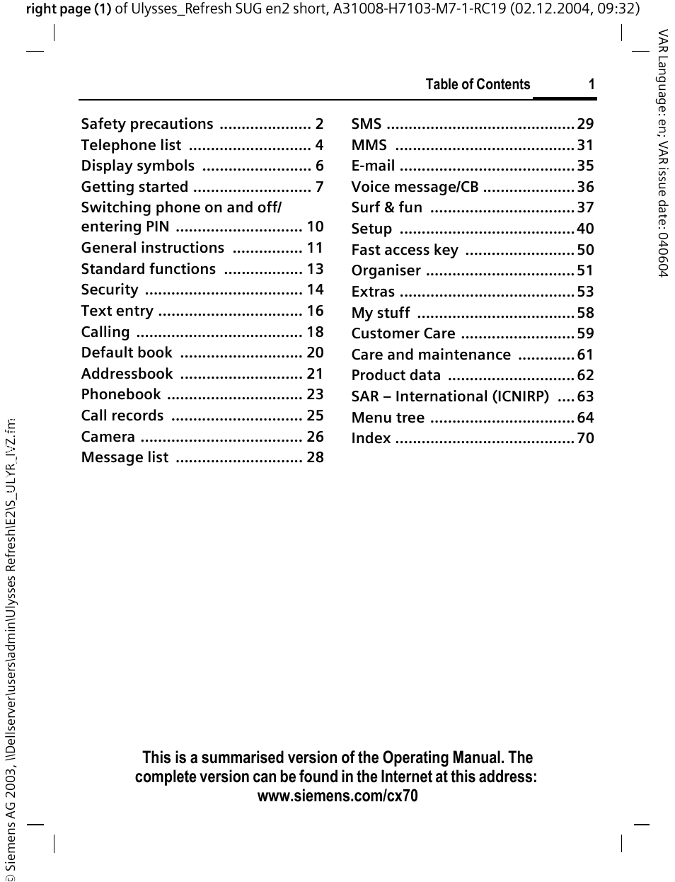 Siemens CX70 User Manual | Page 2 / 74