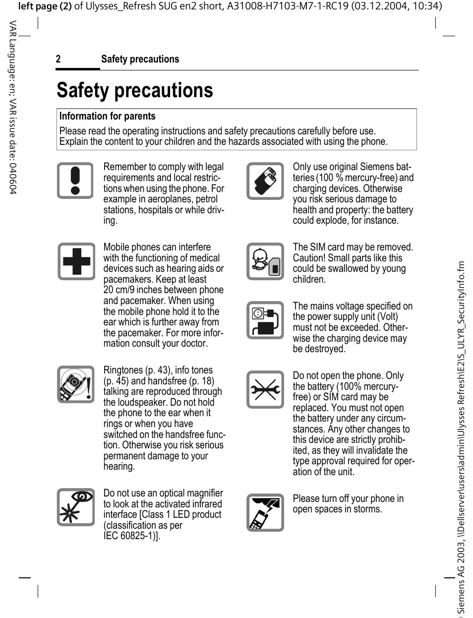 Safety precautions | Siemens CX70 User Manual | Page 3 / 74