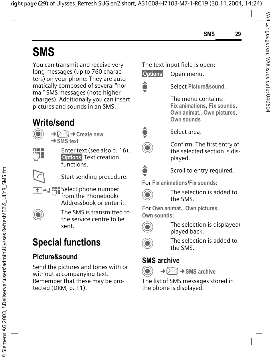Write/send, Special functions | Siemens CX70 User Manual | Page 30 / 74