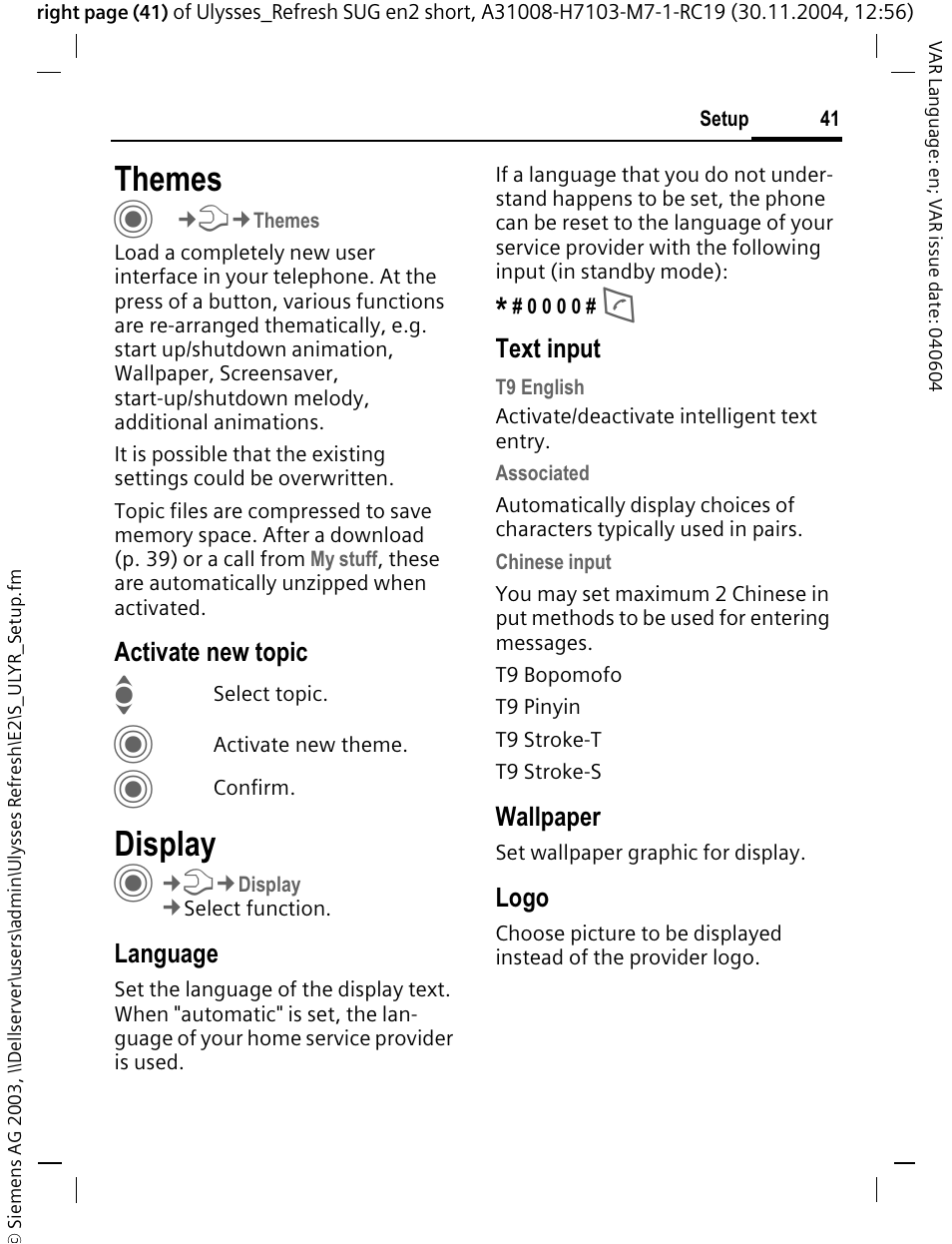 Themes, Display | Siemens CX70 User Manual | Page 42 / 74