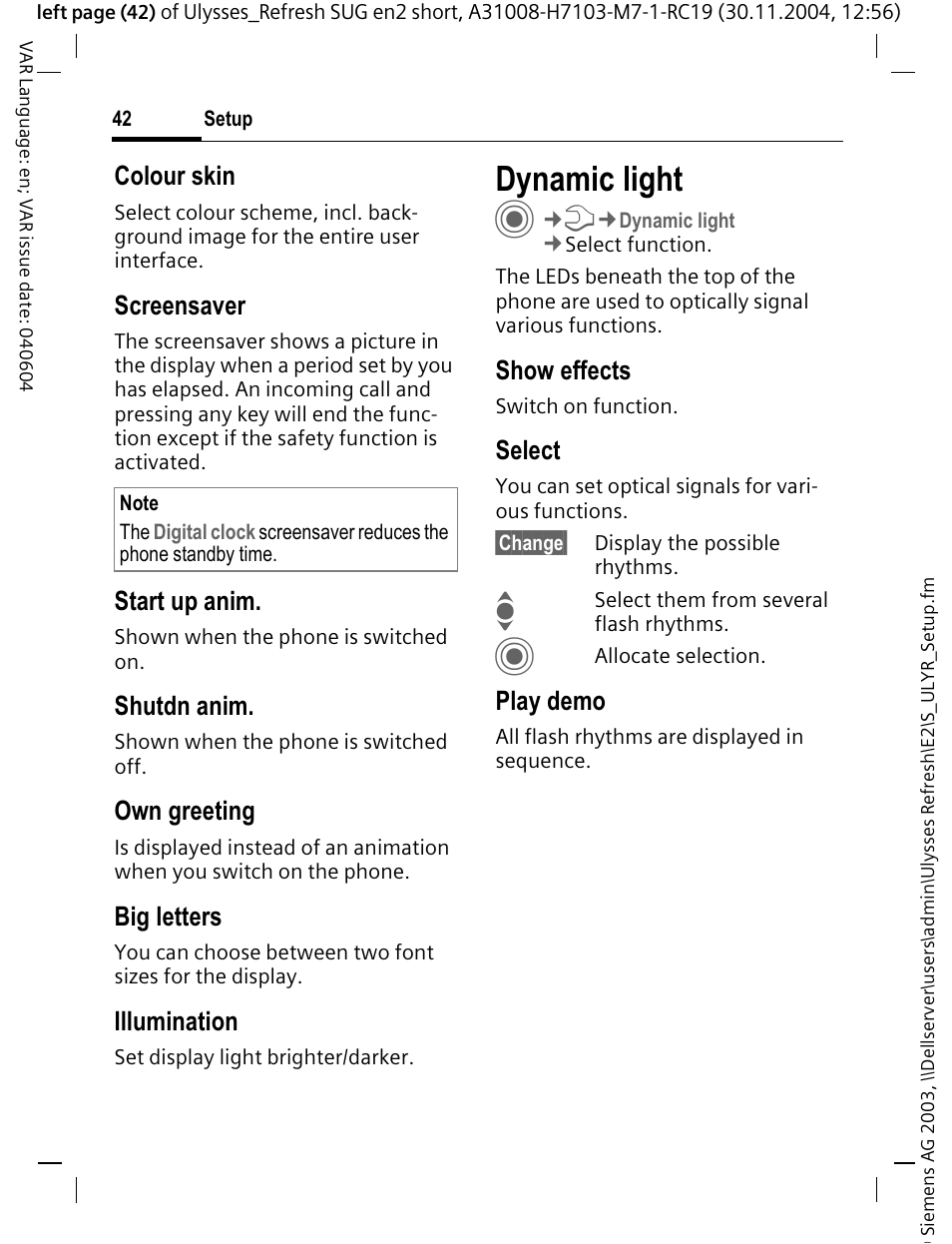 Dynamic light | Siemens CX70 User Manual | Page 43 / 74