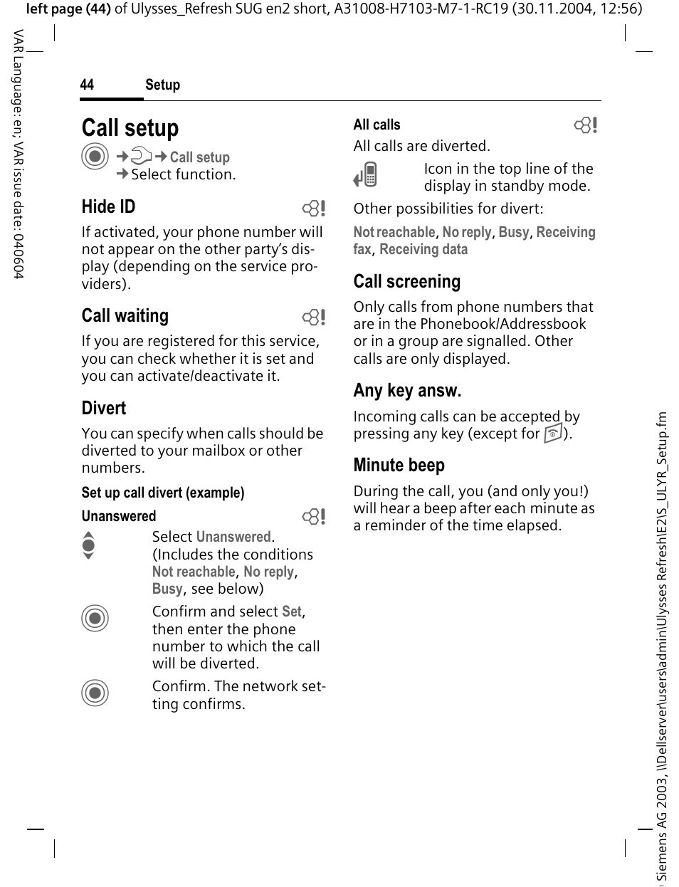 Call setup | Siemens CX70 User Manual | Page 45 / 74