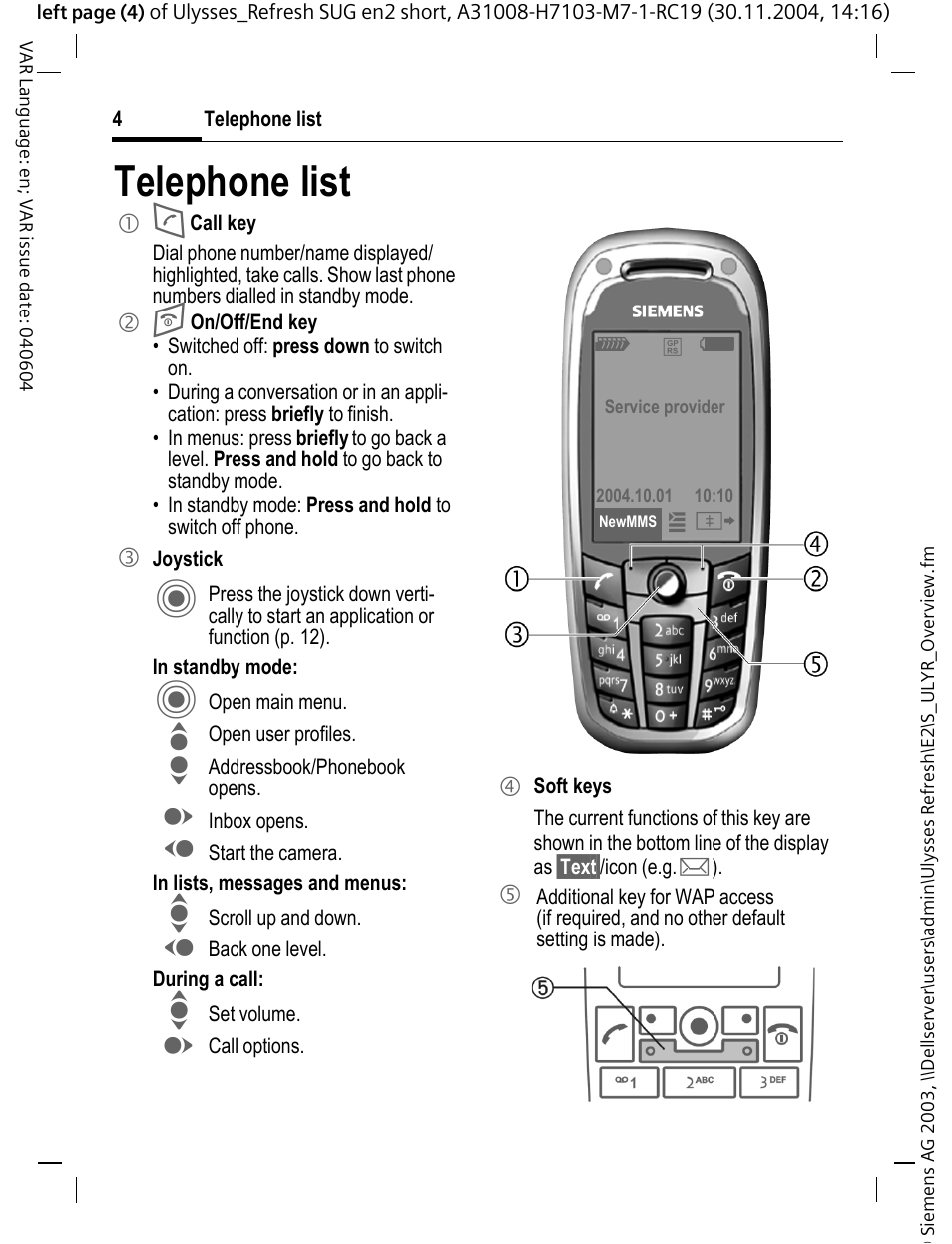 Telephone list | Siemens CX70 User Manual | Page 5 / 74