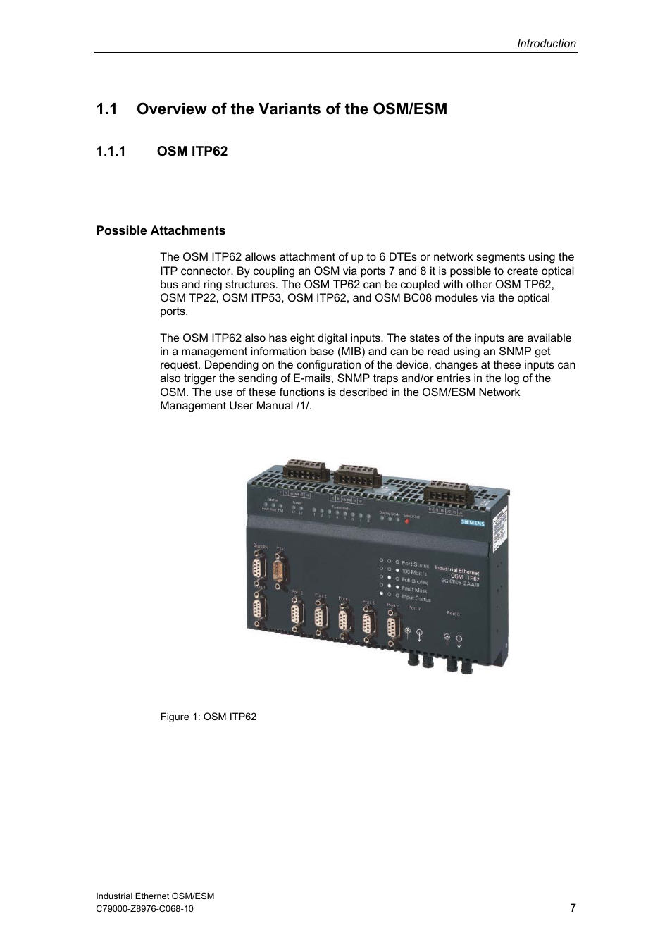 1 overview of the variants of the osm/esm, 1 osm itp62 | Siemens ESM User Manual | Page 11 / 98