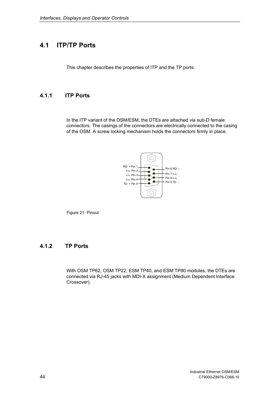 1 itp/tp ports, 1 itp ports, 2 tp ports | Siemens ESM User Manual | Page 48 / 98