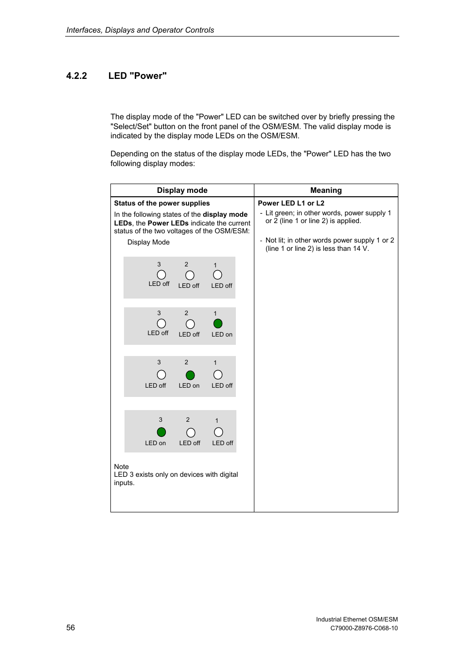 2 led "power | Siemens ESM User Manual | Page 60 / 98