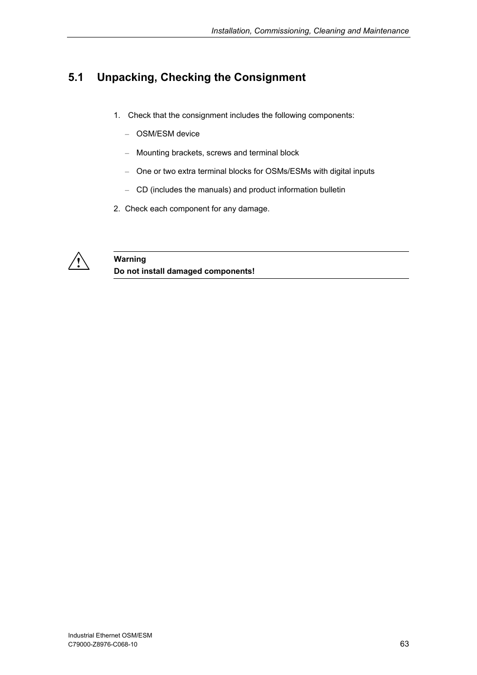 1 unpacking, checking the consignment | Siemens ESM User Manual | Page 67 / 98