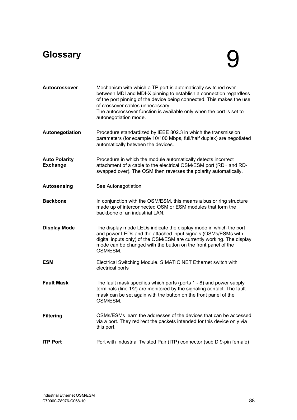 Glossary | Siemens ESM User Manual | Page 92 / 98