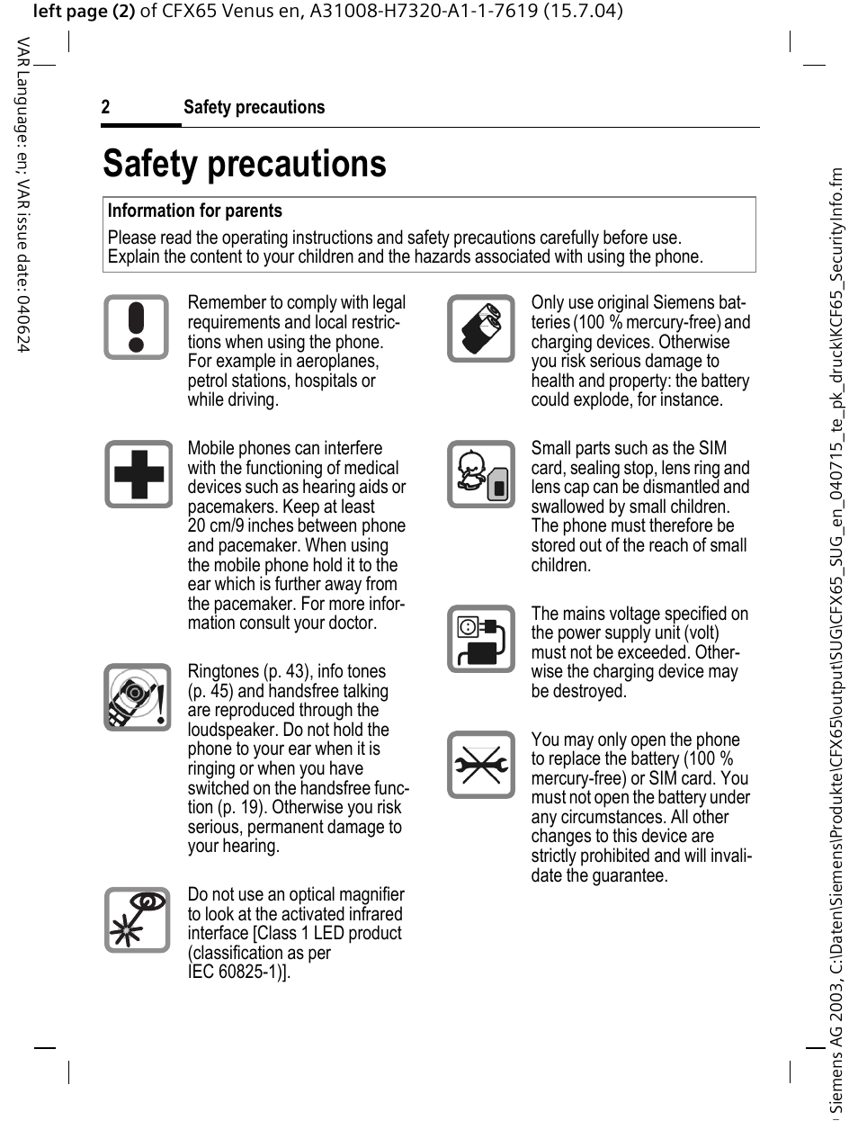 Safety precautions | Siemens CFX65 User Manual | Page 3 / 77
