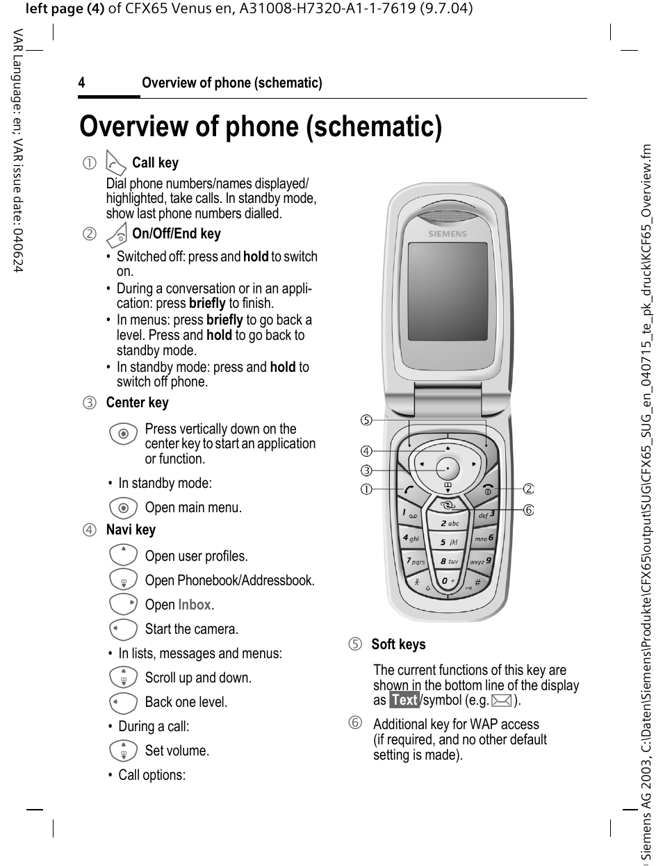 Overview of phone (schematic) | Siemens CFX65 User Manual | Page 5 / 77