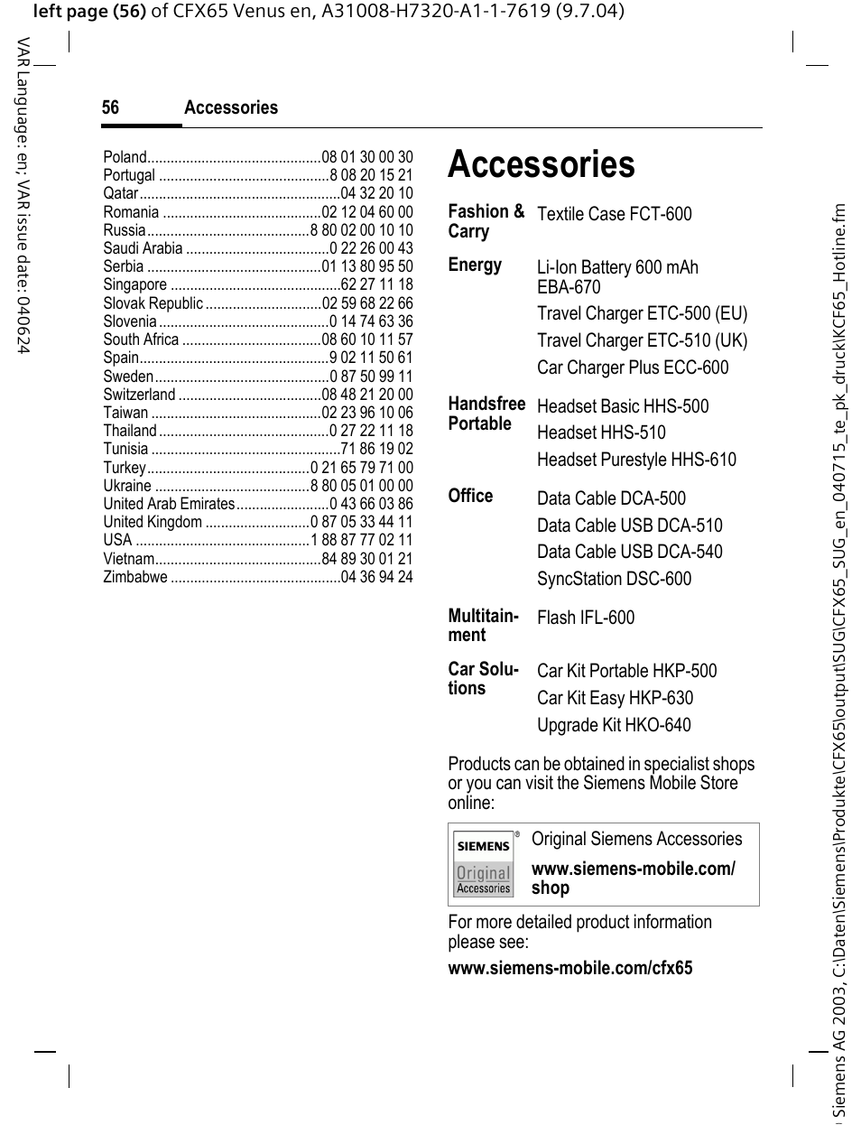 Accessories | Siemens CFX65 User Manual | Page 57 / 77