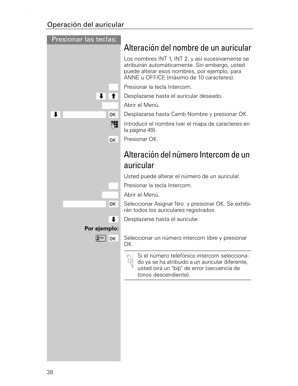 Alteración del nombre de un auricular, Alteración del número intercom de un auricular | Siemens Gigaset 4015 User Manual | Page 105 / 131