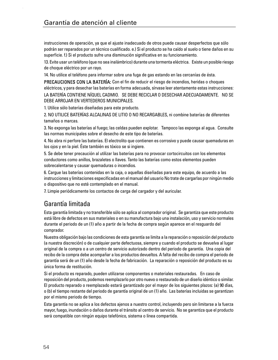Garantía limitada, Garantía de atención al cliente | Siemens Gigaset 4015 User Manual | Page 121 / 131
