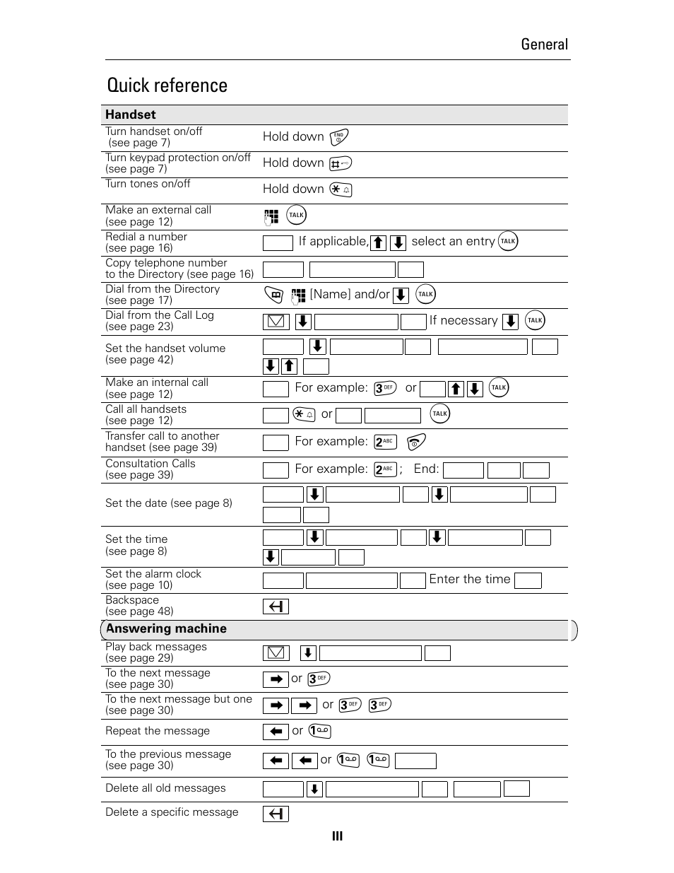 Quick reference, General | Siemens Gigaset 4015 User Manual | Page 3 / 131