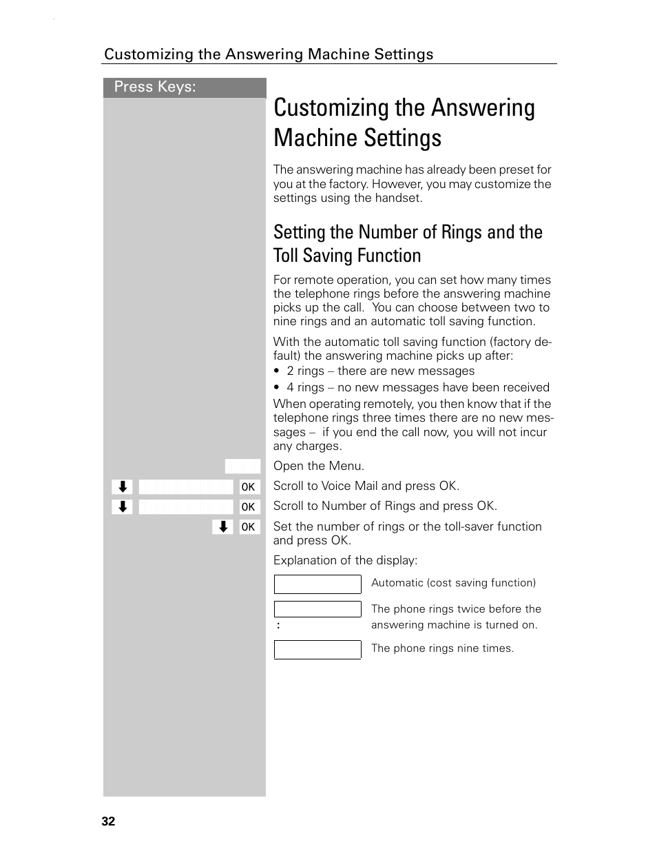 Customizing the answering machine settings | Siemens Gigaset 4015 User Manual | Page 38 / 131