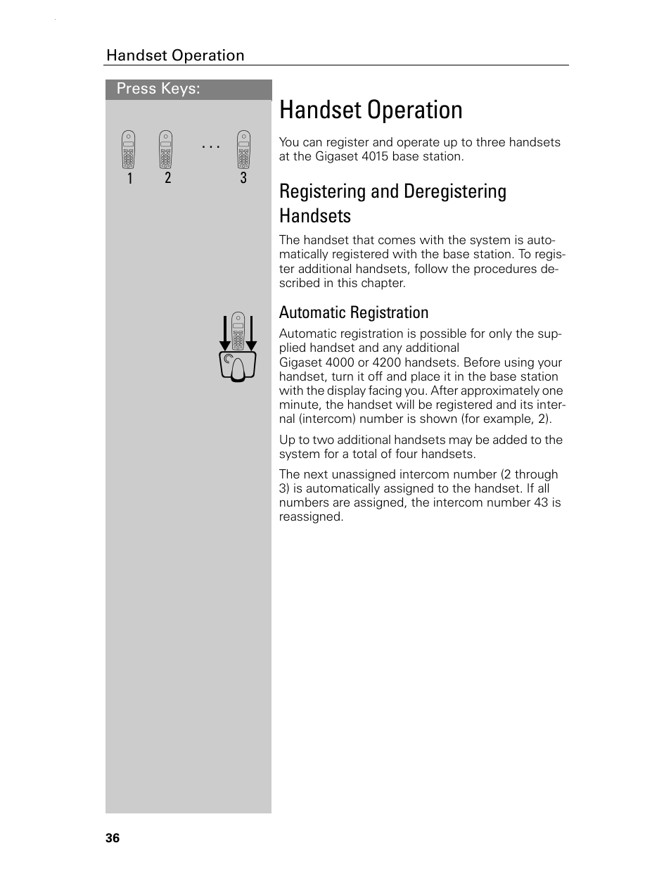 Handset operation | Siemens Gigaset 4015 User Manual | Page 42 / 131