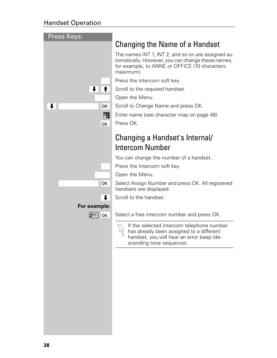 Changing the name of a handset, Changing a handset's internal/ intercom number | Siemens Gigaset 4015 User Manual | Page 44 / 131