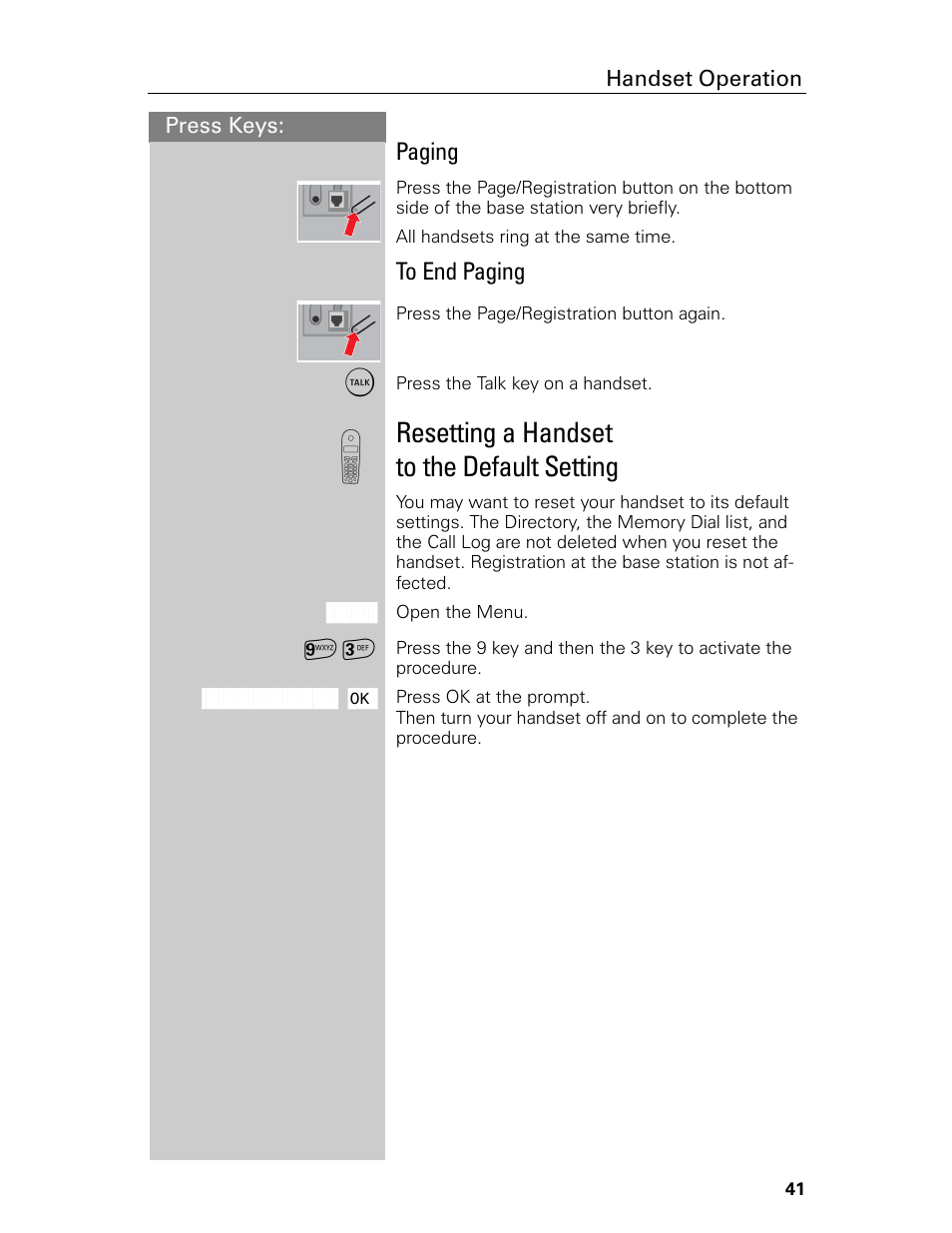 Resetting a handset to the default setting | Siemens Gigaset 4015 User Manual | Page 47 / 131