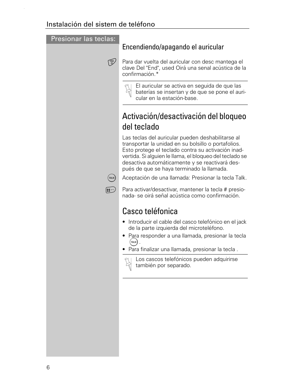 Activación/desactivación del bloqueo del teclado, Casco teléfonica | Siemens Gigaset 4015 User Manual | Page 73 / 131