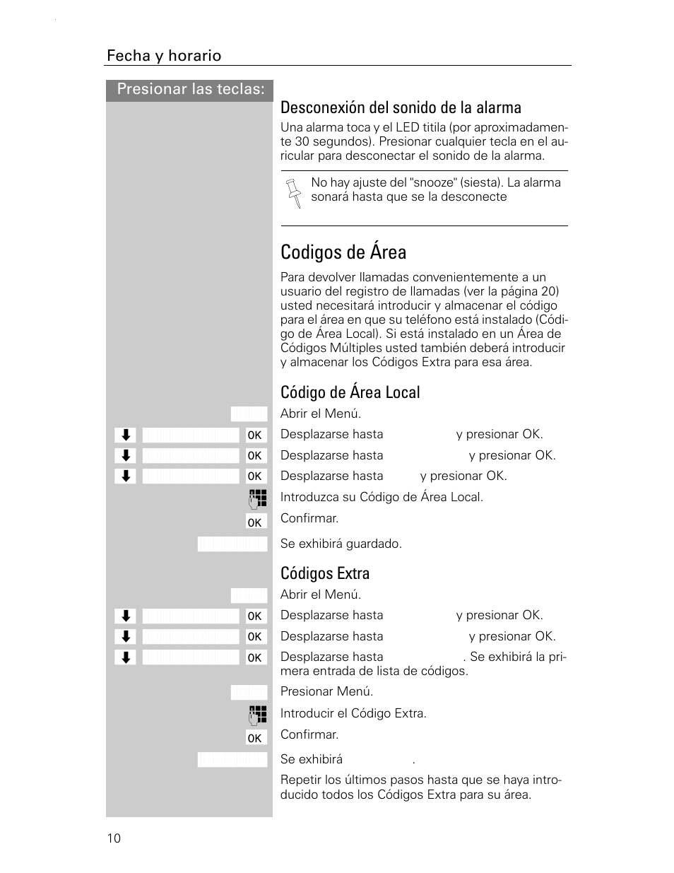 Codigos de área, Desconexión del sonido de la alarma, Código de área local | Códigos extra | Siemens Gigaset 4015 User Manual | Page 77 / 131