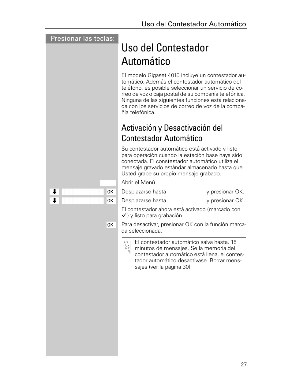 Uso del contestador automático | Siemens Gigaset 4015 User Manual | Page 94 / 131