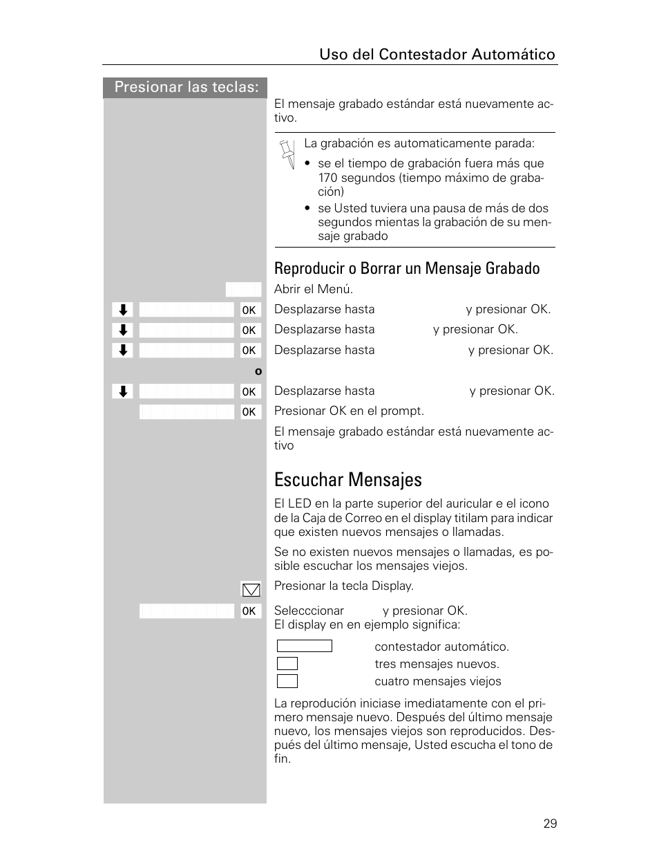 Escuchar mensajes, Reproducir o borrar un mensaje grabado | Siemens Gigaset 4015 User Manual | Page 96 / 131