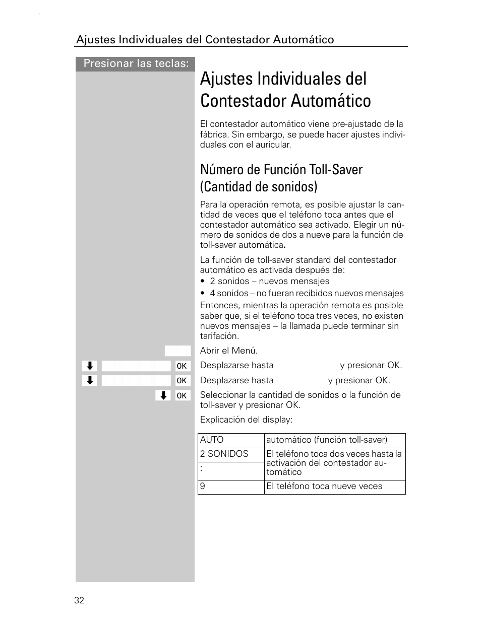 Ajustes individuales del contestador automático, Número de función toll-saver (cantidad de sonidos) | Siemens Gigaset 4015 User Manual | Page 99 / 131