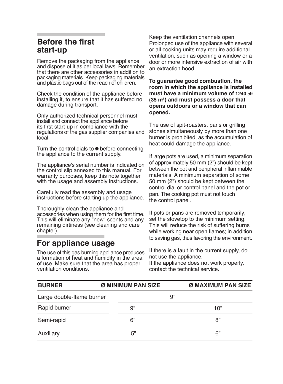 Before the first start-up for appliance usage | Siemens 5551 User Manual | Page 11 / 35