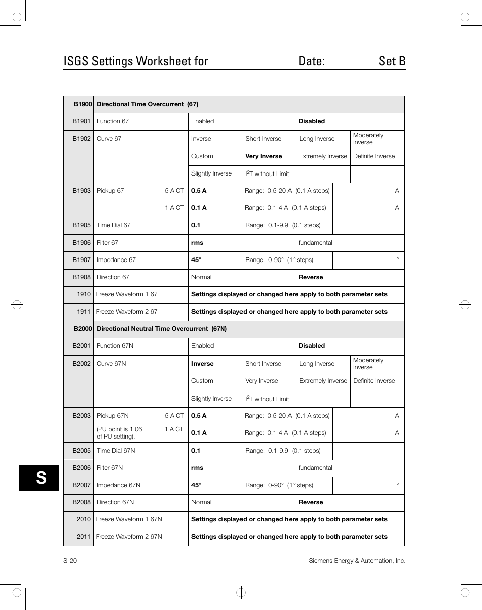 Isgs settings worksheet for date: set b | Siemens ISGS SG8158-00 User Manual | Page 106 / 121