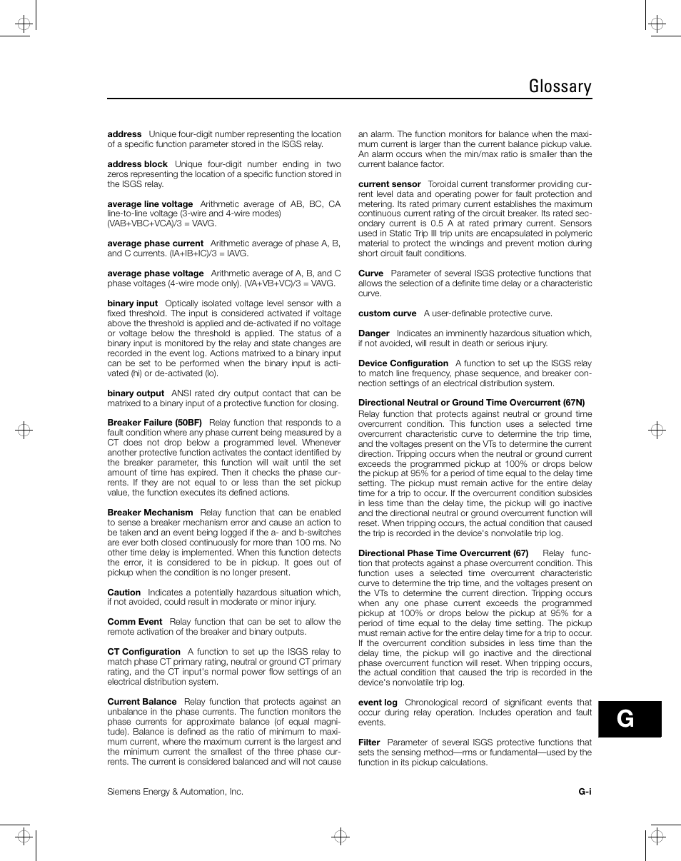 Glossary | Siemens ISGS SG8158-00 User Manual | Page 109 / 121