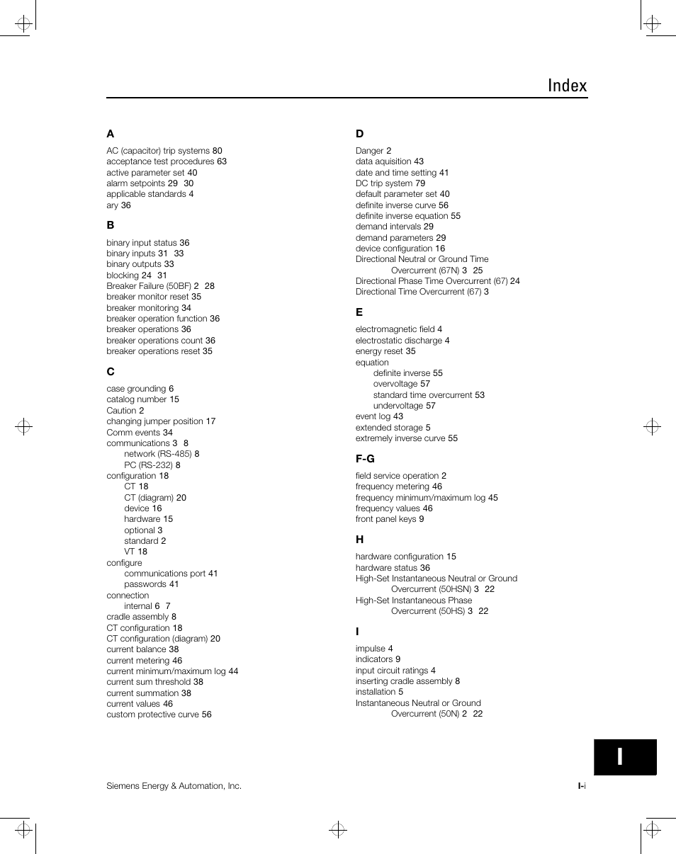 Index | Siemens ISGS SG8158-00 User Manual | Page 113 / 121