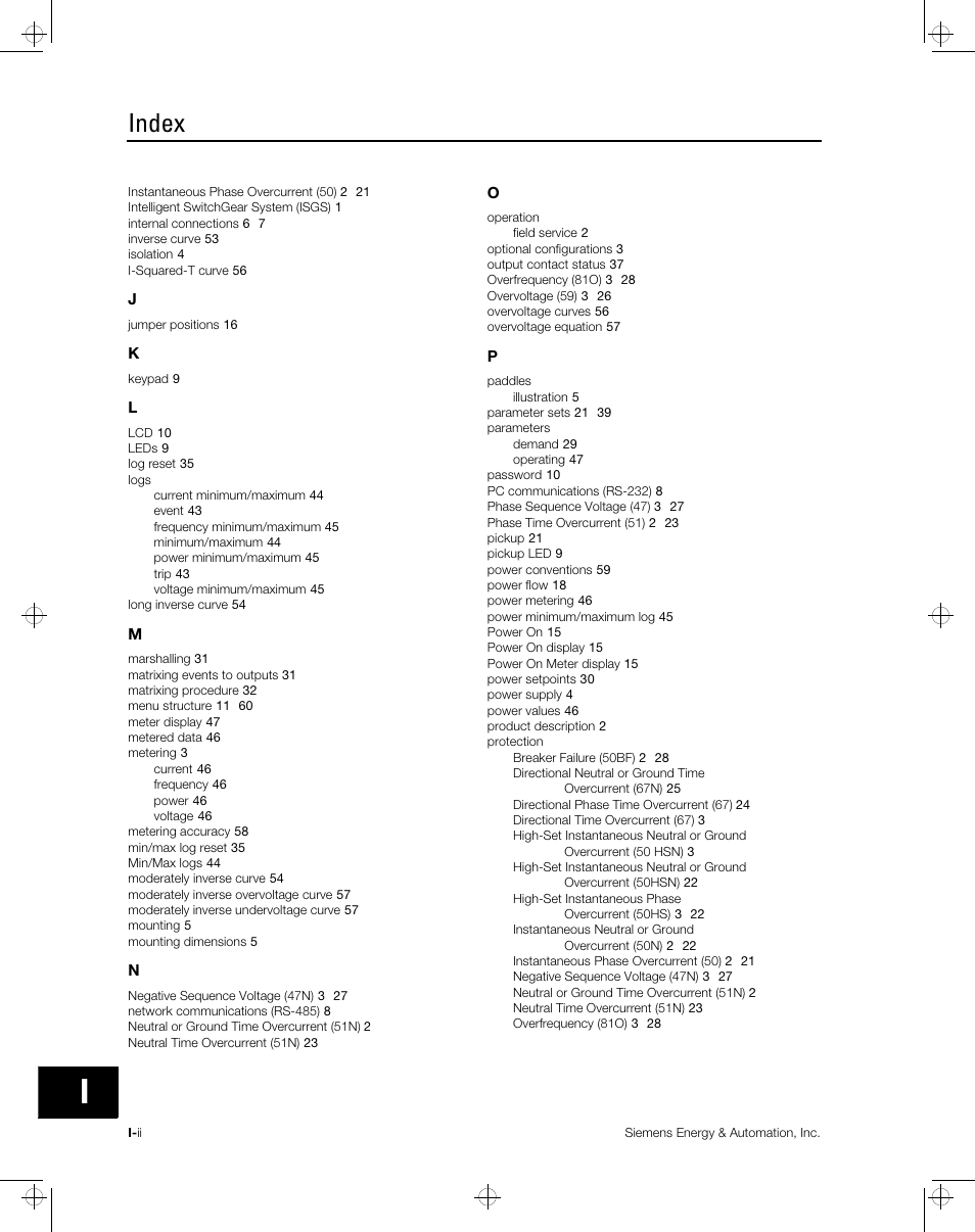 Index | Siemens ISGS SG8158-00 User Manual | Page 114 / 121