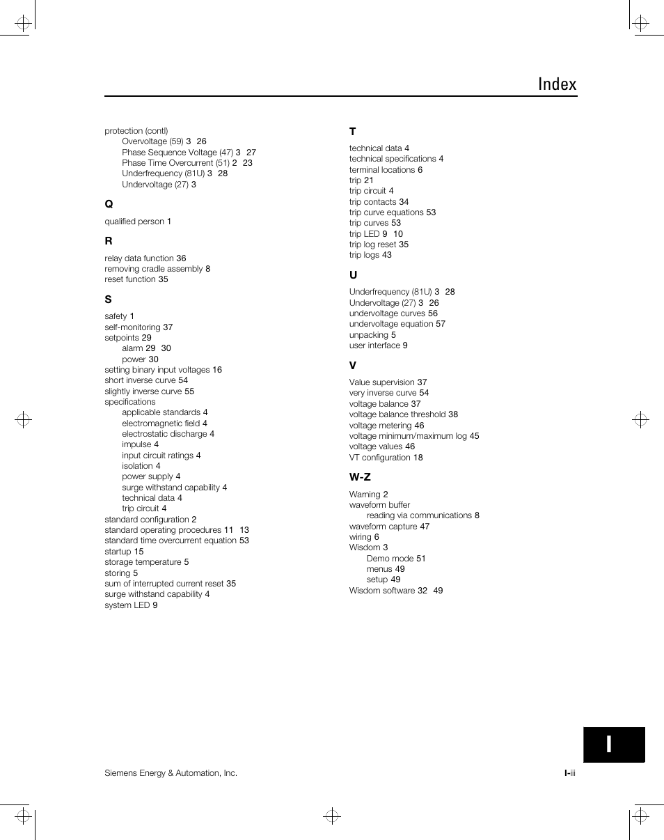 Index | Siemens ISGS SG8158-00 User Manual | Page 115 / 121